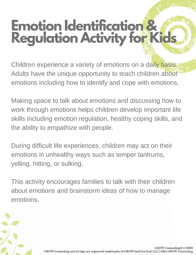 Emotion identification & Regulation for kids activity